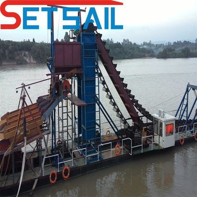 Profundidad de dragado de 7-30 metros Cadena de cubos de oro y diamante Dredger con pantalla de tambor