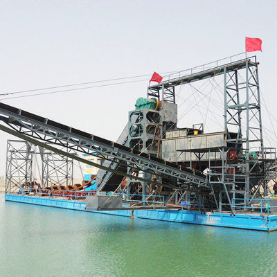 Vibración Chut Chain Bucket River Mining Dredger para extracción de oro Profundidad de dragado 2-30m