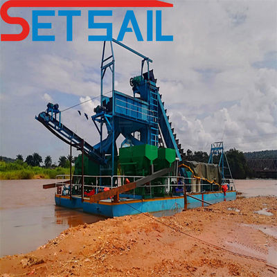 Profundidad de dragado de 7-30 metros Cadena de cubos de oro y diamante Dredger con pantalla de tambor