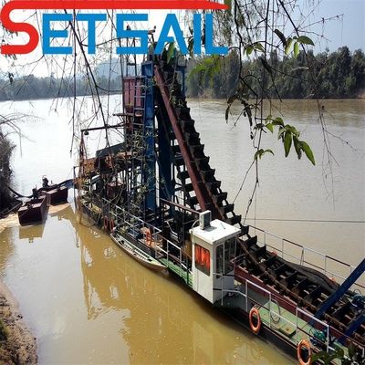 Profundidad de dragado de 7-30 metros Cadena de cubos de oro y diamante Dredger con pantalla de tambor