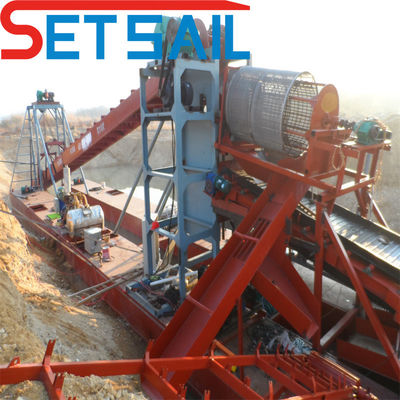 Dredger de minería de oro y diamantes con una cadena de cubos dentro de los conjuntos de generadores de motores diesel