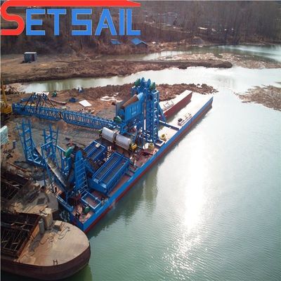 Dimensión del casco 23m-49m Dredger de arena de oro de cubo de cadena de río personalizado con pantalla de tambor