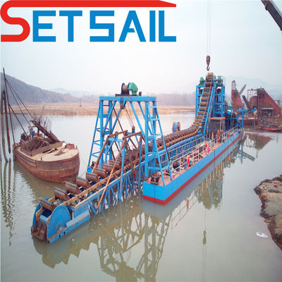 Profundidad de dragado 7m-20m Cadena de cubo multicolor Barco de minería fluvial con pantalla de tambor