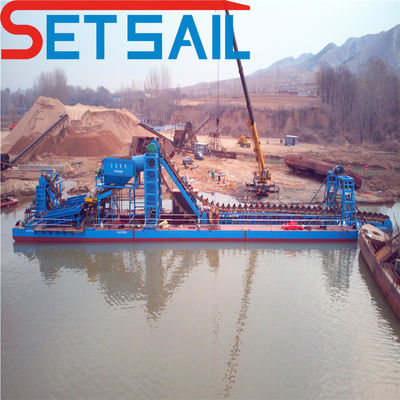 Profundidad de dragado 7m-20m Cadena de cubo multicolor Barco de minería fluvial con pantalla de tambor