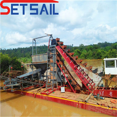 Potencia de la bomba de inyección 7.5kw-50kw Cadenas Balde río Minería de oro Máquinas de dragaje Buque