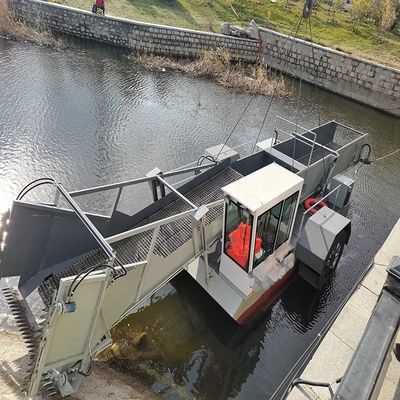 Limpieza de jacinto acuático profesional cosechadora de malezas acuáticas con 3.5-5kn / h velocidad de trabajo